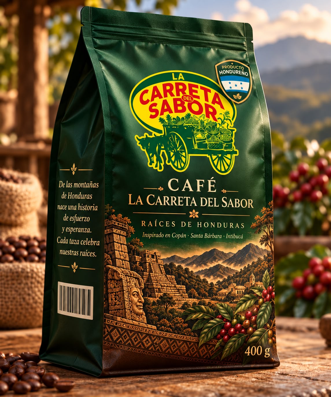 Café La Carreta del Sabor en empaque verde