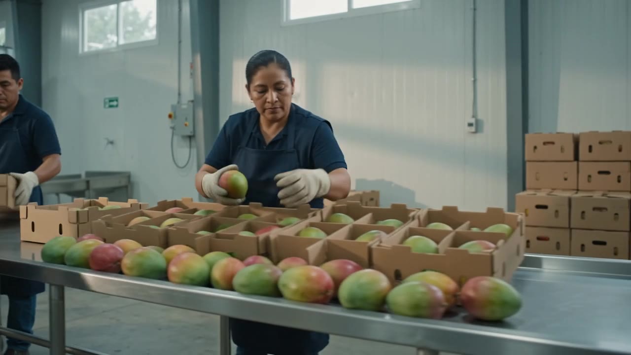 Personal adulto hispano embalando productos para una carga de exportación